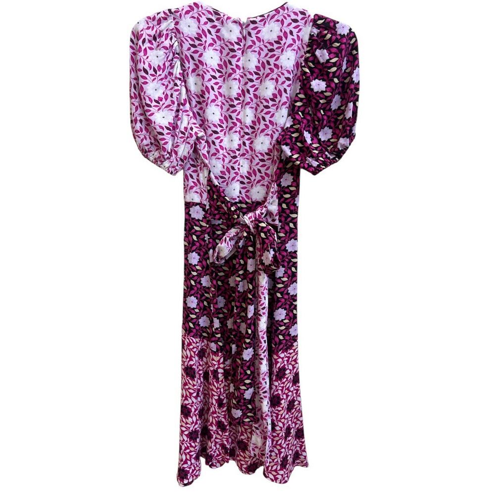 Ann Taylor NWT Mixed Floral Faux Wrap Midi Dress Puff Slv Cottagecore Sz 4P $189 - Picture 3 of 7